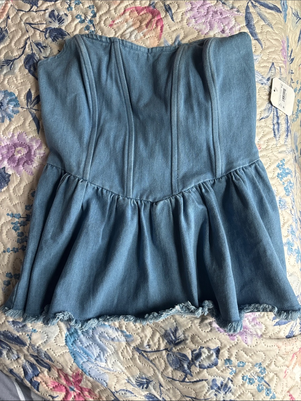 Altar'd State Light Blue Denim Strapless Top